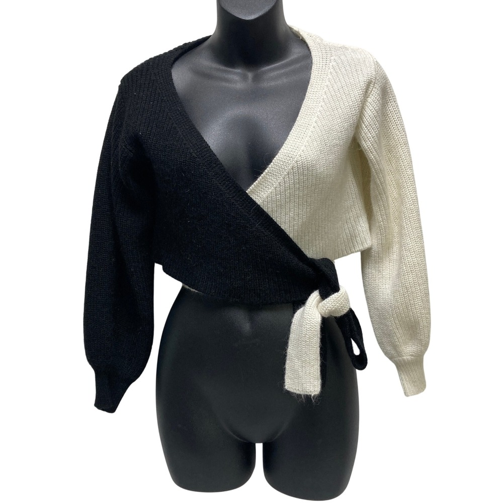 Princess Polly Black White Two Tone Wrap Cropped Cardigan Sweater Womens Size‎ 2
